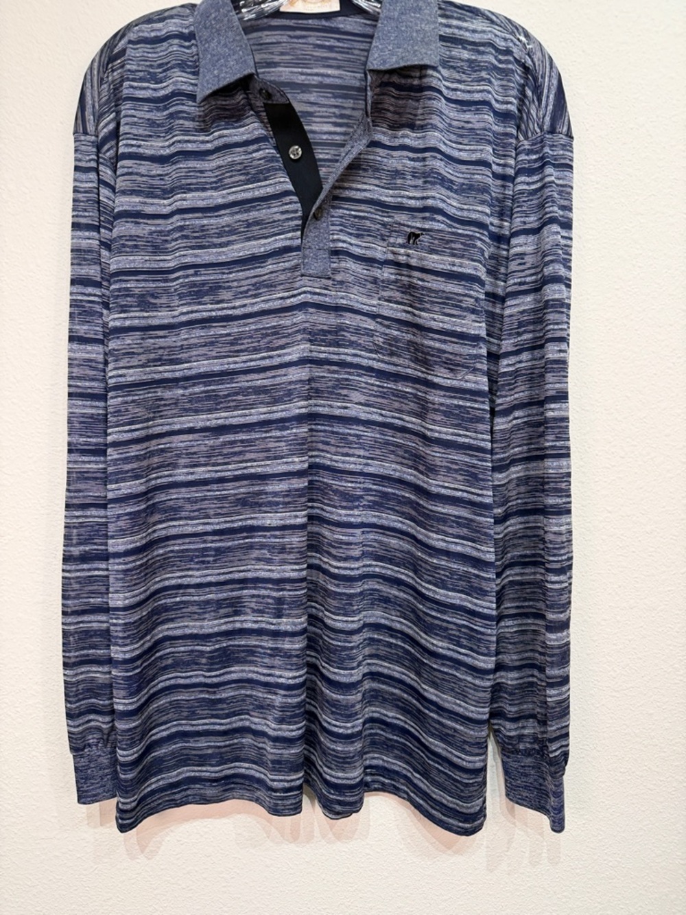 Master Bear blue  Long-Sleeve Striped Golf polo shirt size L